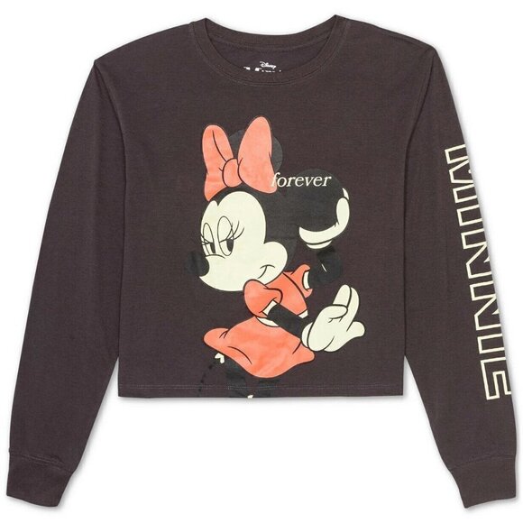 JR310 Disney Black Juniors' Forever Minnie Long-Sleeved Graphic T-Shirt Size S - Picture 1 of 2
